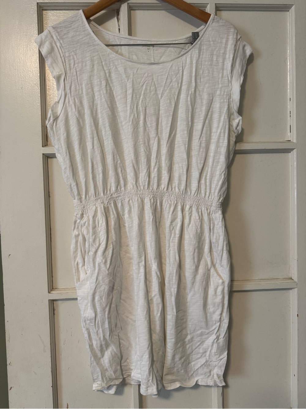 Garnet Hill White Casual Short-Sleeve Elastic Waist Dress